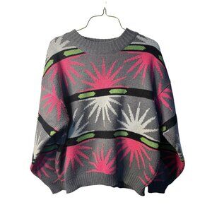 VTG Emanuelle Ski Knit Sweater Womens Small Nordic Geo Gray Ribbed Cozy Pullover